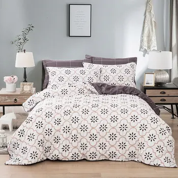 Класически бял геометричен комплект спално бельо включва Висококачествен чаршаф, подплата за легла с калъфка, Семеен комплект за домашен текстил
