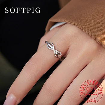 SOFTPIG, истинско сребро Проба 925, циркон, Безкрайна любов, Регулируем пръстен за жени, Класически изящни бижута, минималистичные аксесоари