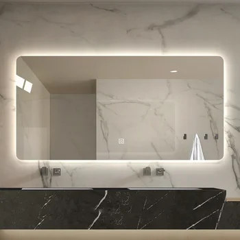 Огледално-рефлексни тела с топла подсветка Led Естетическо Бяло Небьющееся на Огледалото в банята, Smart Touch Espejo Inteligente Санитария за баня