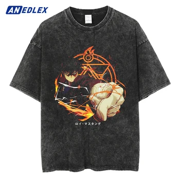 Градинска облекло в стил хип-хоп, выстиранная тениска, тениска с принтом на японското аниме, мъжка лятна реколта тениска оверсайз, памучни блузи в стил харадзюку