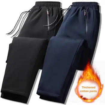 Мъжки панталони за руното лигавицата, ветроупорен мъжки зимни панталони с повишен джобове с цип, универсални прилепнали панталони за отдих