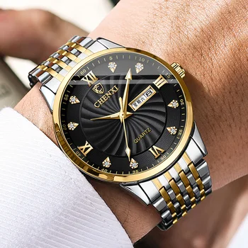 Модерен бизнес ръчен часовник CHENXI, мъжки луксозни златни часовници е от неръждаема стомана, кварцов часовник с автоматично датата, мъжки Reloj Hombre 2023