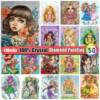 YiMeiDo 100% Crystal Diamond Живопис Големи Очи Момиче САМ 5D Пълна Мозайка от Планински Кристал Diamond Бродерия Карикатура Модел на Домашен интериор