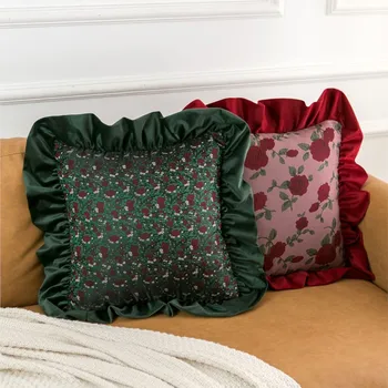 Joylove Американската Ретро-калъфка за Прегръдки с волани, диван за хол, възглавница за Прегръдки, Дворцовата Тъмно зелена Розова възглавница Жаккардовая
