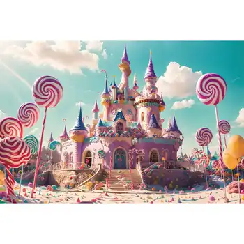 Candyland Castle Birthday Party Backgrounds Украса За Фотография Шекерче На Клечка Потребителски Детски Фотобудки Фотографски Фонове