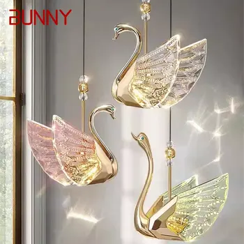 Окачен лампа БЪНИ Nordic, креативна Златна led линейни полилей с лебед за декора на дома, трапезария, спалня