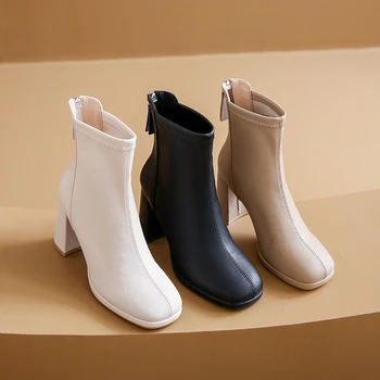 Новост зимата 2023, френски ботуши Голи, елегантни къси тънки ботуши на висок ток, дамски обувки