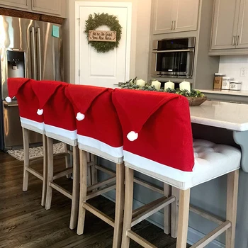 Коледен калъф за стол, червен нетъкан калъф за стол, за Украса на Коледната трапеза, маса за хранене калъф за стола, за да проверите за Коледно парти