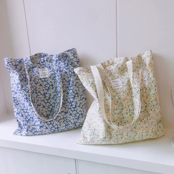 Чанта за пазаруване с флорални принтом, женствена чанта за пазаруване в стил харадзюку, дамски пазарска чанта на рамото, жените холщовая чанта