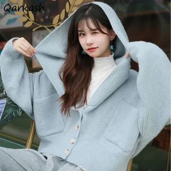 Жена жилетка с качулка, реколта мешковатая градинска облекло, мода есен, Кавайные обикновен универсален пуловери в корейски стил, възли за момичета Малцинство