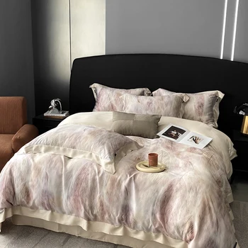 Комплект спално бельо от естествена коприна, коприна висококачествен голям чаршаф с плоска калъфка, луксозен комплект спално бельо, който е много голям воал
