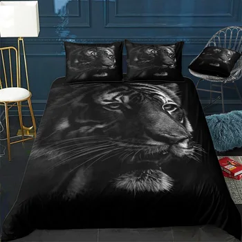 Черно-бяло стеганое одеяло с муцуната на Тигъра, калъфка за възглавница, Стеганое одеяло от 3 теми, комплект спално бельо с калъфка, Бвп Двоен чаршаф