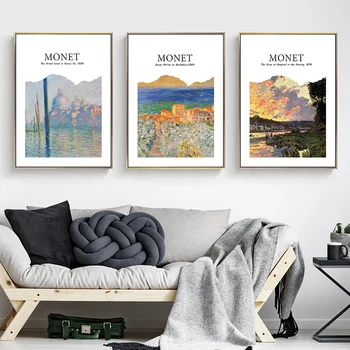 Художествени плакати и щампи на Моне, Ван Гог, картини с маслени бои, декорация на хола, абстрактно художественото оформление на стенописи