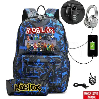 Раница ROBLOX със защита от кражба и USB зареждане Водоустойчив Женски Училище Раница Ученически Чанти За момичета, юноши Пътна чанта за момчета, Чанти и калъфи за книги