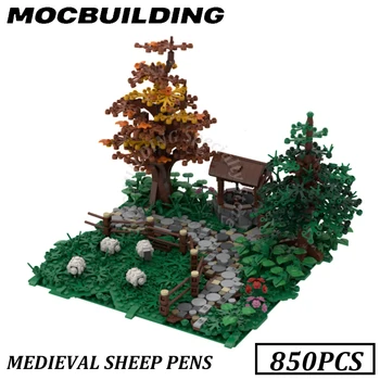 Средновековни загоны за овце Диорама MOC Строителни блокове, Тухли Играчки Строителен подарък
