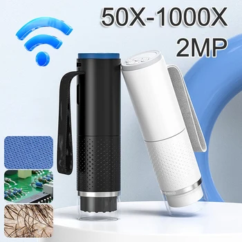 Дигитален микроскоп помещение 50X-1000X 2MP USB Безжични електронни микроскопи за КОМПЮТЪР с Android, IOS Зуум камера с Лупа Черен