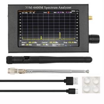 Анализатор на спектъра от 35 М-4400 Mhz, 4.3-инчов LCD екран Професионален ръчен анализатор на спектъра Измерване на сигнала на преговорния устройство Здрав