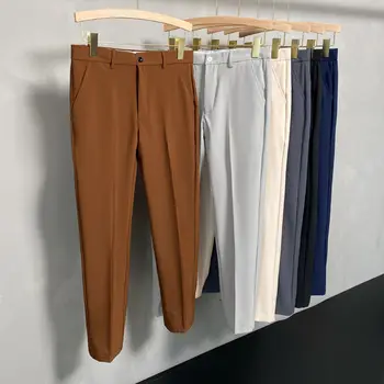 Костюмные панталони За мъже, Директен покривка, Корейската Класическа мода, Бизнес и Ежедневни Официално облекло, Обикновена панталони от девет точки, Мъжки H171