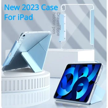За iPad Air4 Air5 7th 8th 9th 10th 2023 с Подвижни Отделения за химикалки Калъф За iPad 10.2 Pro 11 12.9 Силикон Прозрачен Калъф