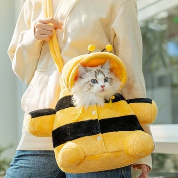 Скъпа 3D чанта-переноска за котки с пчела и мечка, есенно-зимна топла ветрозащитная чанта за ходене с котки, преносими аксесоари за домашни любимци