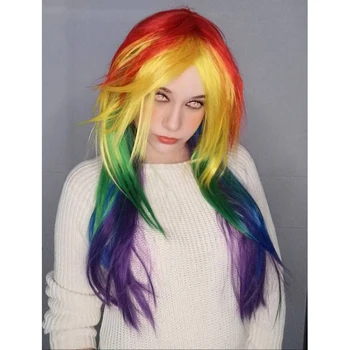 HAIRJOY Синтетични косми е Жена cosplay My Little Pony Rainbow Dash Многоцветен огнеупорни перука за парти Безплатна доставка