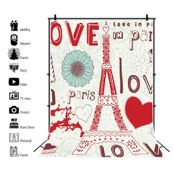 Laeacco, Червено Сърце на Любовта, Париж, Айфеловата кула, Интериор за спални, Снимков Фон за фото студио