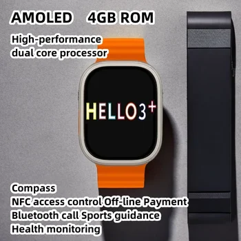 Здравейте Часовник 3 + търговия на Едро с Amoled Екран, 4 GB Смарт Часовници с Компас, Bluetooth Предизвикателство Местна Музика 49 мм Сърдечната Честота Умни Часовници За Мъже За Жени