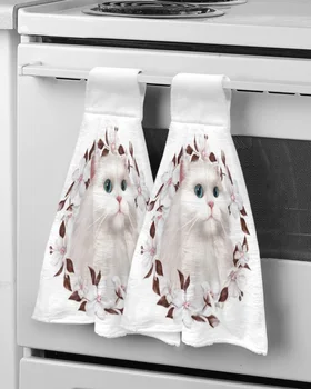 Кърпи за ръце с хубав бял котка, Абсорбирующее Мека бебешка кърпа от микрофибър, Носна кърпичка за баня, Кухненски кърпи за миене на съдове