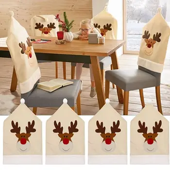 Калъфи за столове под формата на шапки на елен от 4 теми, Коледен декор, комплекти коледни тасове за хранене на стол, Елени
