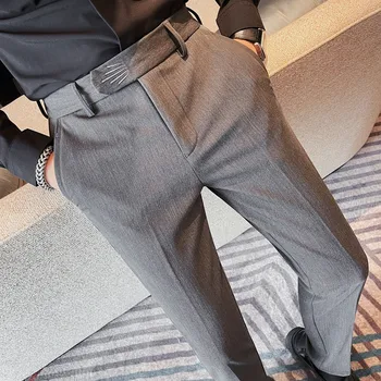 Мъжки Нови Панталони за бизнес костюм, Есенно-зимни Плътни Обикновен Мъжки Прилепнали Панталони За офис Костюм, Мъжки Ежедневни Универсални Модела панталони