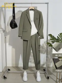 Модерен мъжки комплект от две части за пролет-есен 2023, блейзър, сако + панталон, однотонная приталенная ежедневни бизнес тънки дрехи, дишаща костюм