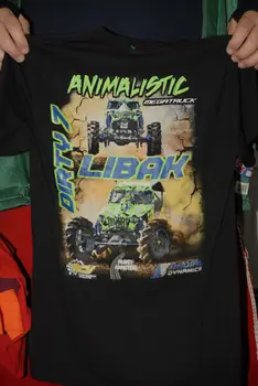 Тениска с анималистичным участието на камион-чудовище Megatruck черна мятная състезателна Libak dirty 7 с дълъг ръкав