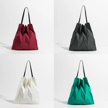 Модни дамски геометрични нагънат чанти, холщовая чанта с голям капацитет в корейски стил, дамски пазарска чанта, дамска чанта-тоут