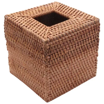 Квадратна капак кутии за салфетки от ратан, сплетен на държач за кърпички ръчно изработени, 5,7 X 5,7 X 5,7 инча