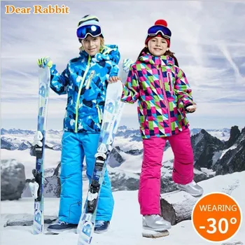 -30 градуса Комплект дрехи за момчета и момичета, детски ски костюм за сноуборд, Водоустойчив спортно яке на открито, панталони, дрехи, зимна костюм за тийнейджъри