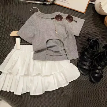 Сладко облекло за момичета Корейската версия, Новата мода 2023, Лятно памучно Детско Однотонное бебешка рокля