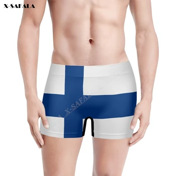 Флаг Финландия 3D Печат Дишаща Мъжко Бельо Безшевни къси Панталони Панталони Высокоэластичные Бански костюми, Плажни Плувни Гащи
