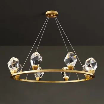 Модерна кръгла / правоъгълна полилей, осветление хол, трапезария, окачена лампа от кристали диамант, кухненски остров, вътрешни тела