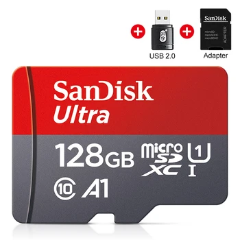 Sandisk Micro SD Card 128 GB, 100 Mb/сек Карти с памет Mini TF Flash Card 128 GB Class 10 128 Г Mini SD TF Card 128 GB + Четец на карти