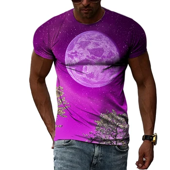 Лятна Мъжка тениска с изображение на Лунния Пейзаж в стил Хип-Хоп, 3D Принт, Индивидуалност, Къс Ръкав, Модни Дрехи