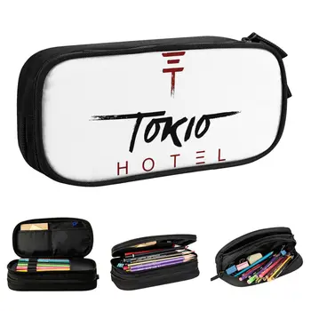 Кутия за писалки с мастило с голям капацитет, фирмено лого и Tokio Hotel, уникална двупластова чанта за моливи в стил хип-хоп, женска косметичка, подарък за рожден ден