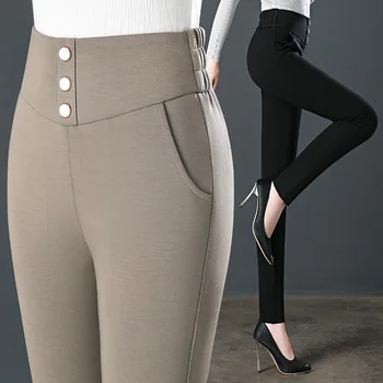 Пролетно-есенни Корейски модерен Дамски панталон-молив с висока талия, разтеглив Обикновена Офис Дамски Ежедневни стегнати панталони за майките на средна възраст