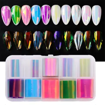 Цветни хартиени холограма огледално стикери за нокти Aurora Стикери за нокти Декорации за нокти Фолио за прехвърляне на ноктите