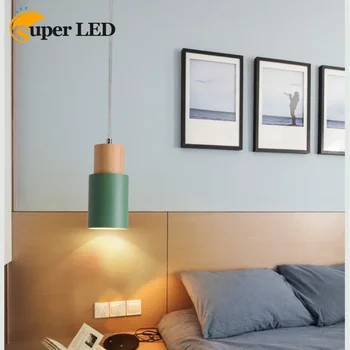 Висящи лампи Скандинавски Дизайн Проста Метална LED Полилей E27 Дървена Лампа Кухня, Бар Хотел Начало Декор на закрито
