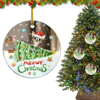 Плоски украшения във формата на котка, за елхи, 2D Коледен cartoony украшение, за Многократна употреба Зимни Сезонни декори, творчески окачване-чанти и калъфи за раницата