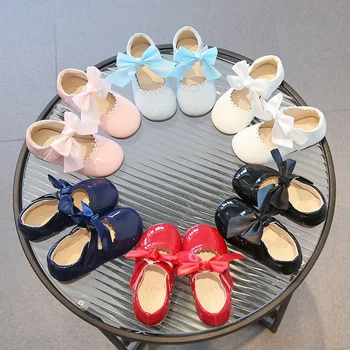 Кожени обувки за момичета С хубав нос, обувки за малки момичета карамел цвят, мека подметка, детски обувки принцеса, първата Проходилка SMG104