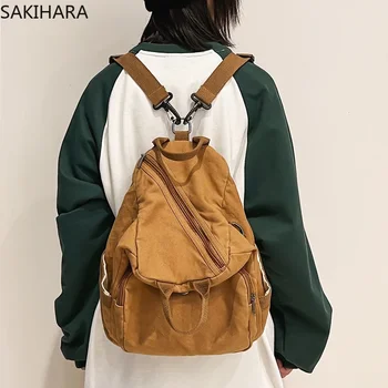 Платно Плътен Цвят Vintage Мода Harajuku Голям Капацитет Универсален Училищен Раница за Студенти Случайни Bolsa Feminina