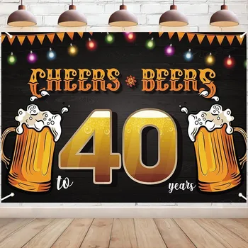 Фон с 40-годишнината, банер, Черно Златен Фон за снимки, Поздрави и бира в чест на 40-годишния юбилей, украса за парти