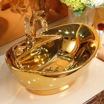 Гърне за тераси Yuanbao Golden Художествени Керамични саксия за тоалетна в европейски стил, мивка, мивки, модерна, ретро мивка