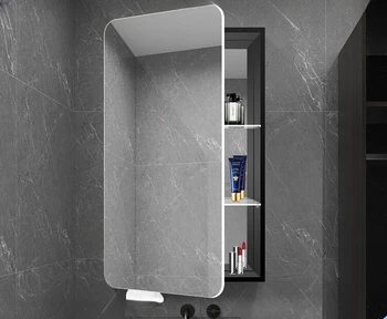 Компактен огледално шкаф за баня, монтируемый на стената, горна стена, самостоятелна мивка за баня, алуминий хранилище за съхранение.